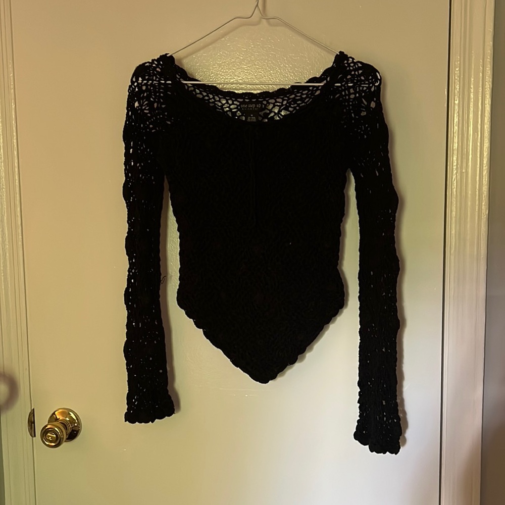 Knit top, long sleeve, with see-through back